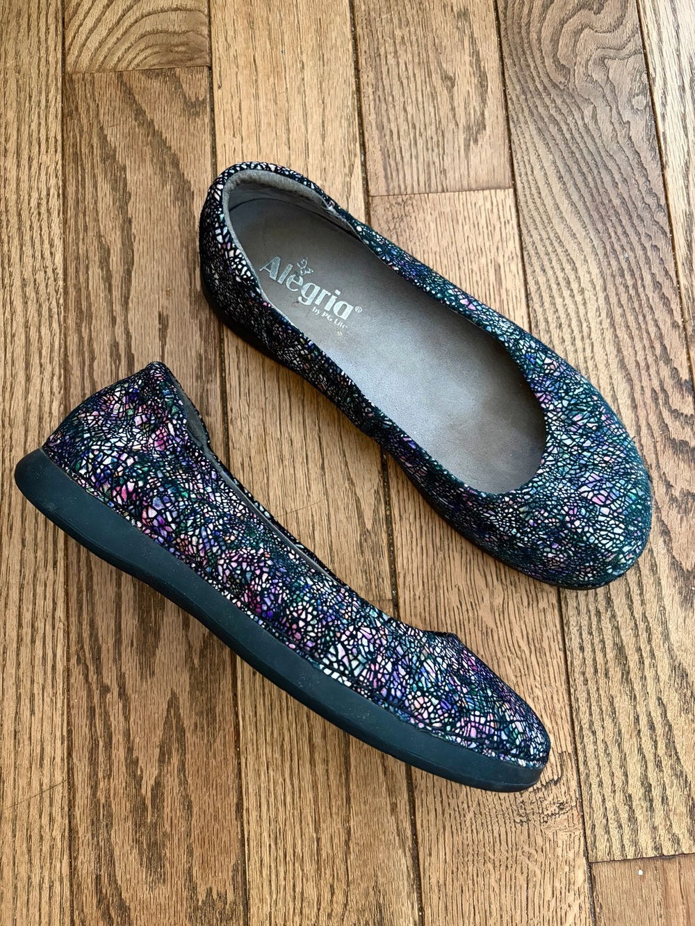 Alegria Multicolor Mosaic Petal Slip-On Leather Ballet Flats Size 8